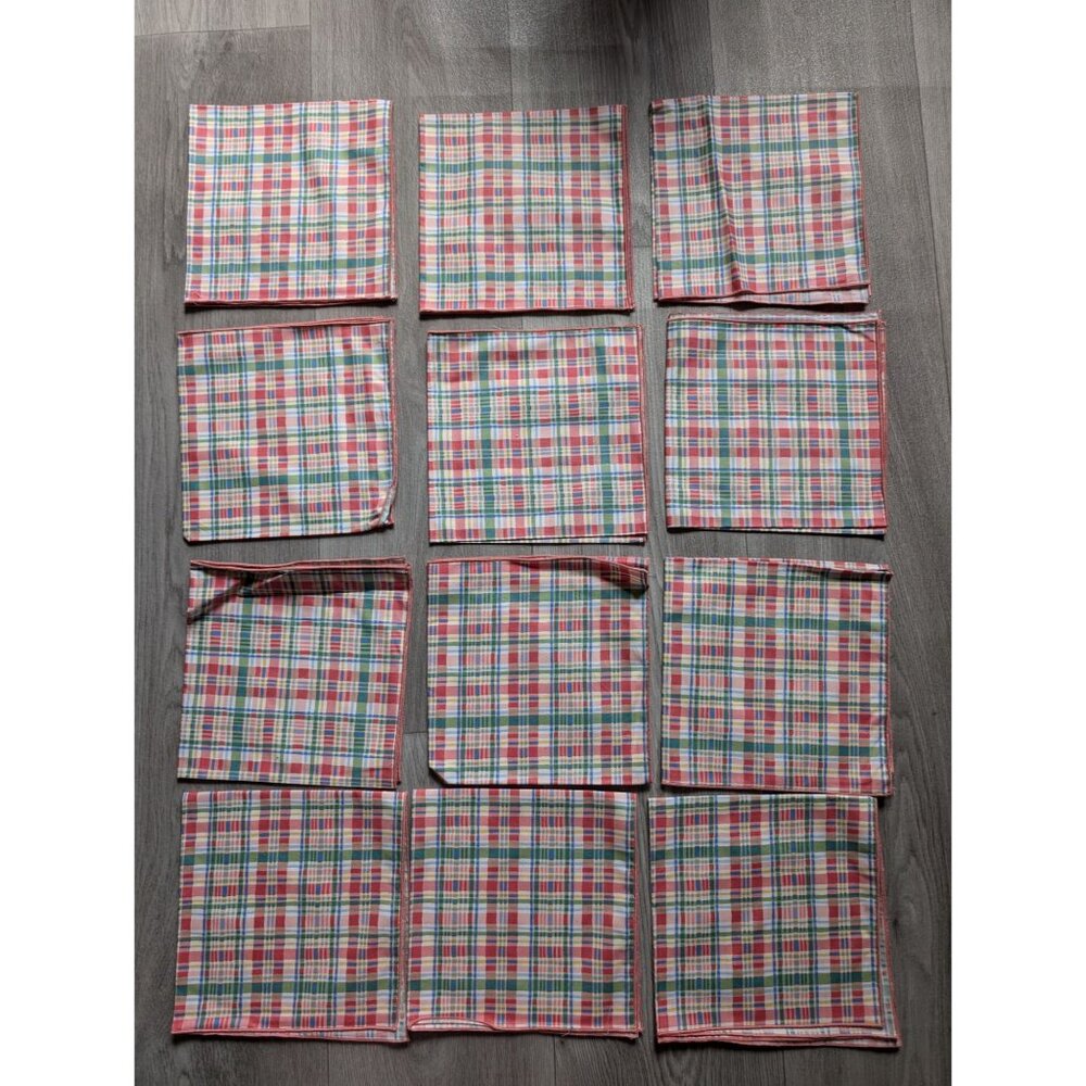 Set Of 12 Plaid Fabric Napkins 16" X 16" Multicolor
